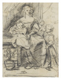 Portrait of a Woman Seated Between Her Two Children Reproduction procédé giclée par Caspar Netscher