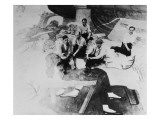 Picasso et ses assistants assis sur le rideau de "Parade" en cours d'exécution reproduction procédé giclée