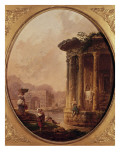 Ruines romaines avec personnages Reproduction procédé giclée par Hubert Robert