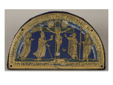 Plaque de reliquaire : Crucifixion entourée de l'Eglise et la Synagogue, la Vierge et saint Jean reproduction procédé giclée