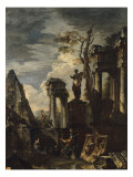 Ruines d'architecture antique avec la pyramide de Cestius et la statue de Flore. Giclée-Druck von Giovanni Paolo Pannini