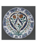 Plat aux feuilles saz formant coeur autour de deux roses et branches fleuries reproduction procédé giclée