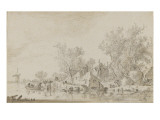 Bord de rivière avec des habitants Giclée-Druck von Jan Van Goyen