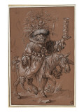 Saint Nicolas sur un âne, costumé en "Vielfrass" ou glouton reproduction procédé giclée par Jost Amman