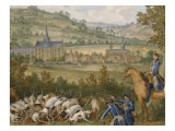 Plaque représentant les chasses de Louis XVI : reproduction procédé giclée par Charles-Nicolas Dodin