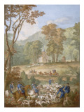 Plaque représentant les chasses de Louis XVI reproduction procédé giclée par Jean Baptiste Oudry