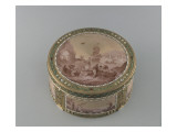 Boîte ronde émaillée à fond rose avec marine en grisaille Giclee Print