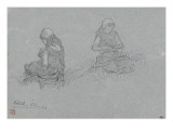 Etude de deux jeunes bretonnes assises sur l'herbe Giclée-Druck von Emile Vernier