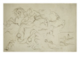 Etudes de cavaliers combattant reproduction procédé giclée par Eugene Delacroix