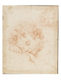 Tête d'enfant dormant et détail de chevelure bouclée Giclée-tryk af Carlo Dolci