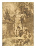 Saint Sébastien attaché à un poteau et percé de flèches reproduction procédé giclée par Luca Cambiaso