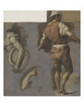 Homme debout, vu de dos et deux études de bras Giclée-Druck von Nicolas Vleughels