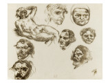 Sheet of Studies with Self-Portraits from Photographs Giclee Print by Eugene Delacroix