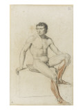 Etude académique et myologique d'un homme nu assis reproduction procédé giclée par Eugene Delacroix