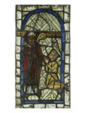 Vitrail : donatrice agenouillée en prière et saint évêque (saint Firmin ) Reproduction procédé giclée