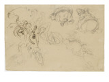 Etudes de chevaux, cavaliers et divers personnages reproduction procédé giclée par Eugene Delacroix