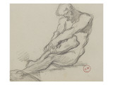 Etude d'homme nu assis se tenant des deux mains la jambe droite reproduction procédé giclée par Gustave Moreau