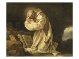 Saint Bruno en prière dans le désert reproduction procédé giclée par Jean Bernard Restout