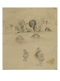 Etudes de têtes, étude pour "La Barque de Dante" reproduction procédé giclée par Eugene Delacroix