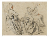 Etudes de femme jouant de la guitare ou tenant une partititon reproduction procédé giclée par Jean Antoine Watteau