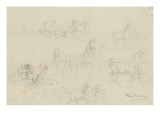 Etudes de chevaux pour 'le dépiquage des blés dans la Camargue' reproduction procédé giclée par Rosa Bonheur