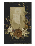 Tableau d'Hébert : " la Vierge de la Délivrance" entourée d'un guirlande de fleurs séchées reproduction procédé giclée