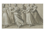 Six Women Walking Towards the Left, Two Holding a Fan Reproduction procédé giclée par Nicolo dell' Abate
