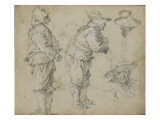 Etudes de deux hommes debout et de deux têtes masculines Lámina giclée por Abraham Bloemaert