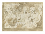 Study for a Holy Family with St John and St Elizabeth reproduction procédé giclée par Jacob Jordaens