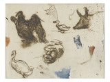 Feuille d'études avec une tête d'homme et divers animaux Lámina giclée por Eugene Delacroix Feuille d'études avec une tête d'homme et divers animaux Lámina giclée por Eugene Delacroix