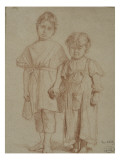 Etude de deux enfants debouts se tenant la main reproduction procédé giclée par Emile Levy