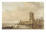 Les patineurs (le motif est inspiré de la Pellekussenpoort près d'Utrecht) Giclée-Druck von Jan Van Goyen