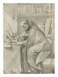 Saint Augustin assis, écrivant et tenant un coeur enflammé reproduction procédé giclée par Laurent de La Hyre