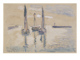 Trois barques à voiles à l'abri d'une jetée reproduction procédé giclée par Paul Signac