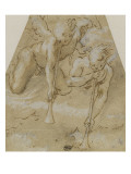 Deux anges nus sonnant de la trompette reproduction procédé giclée par Toussaint Dubreuil