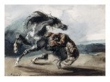 Tigre attaquant un cheval sauvage reproduction procédé giclée par Eugene Delacroix