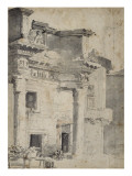 Le portique d'Octavie avec figures au premier plan Giclée-Druck von Giovanni Paolo Pannini