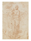La Vierge et l'Enfant Jésus portés par des anges Giclée-tryk af Massimo Stanzione
