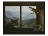 Le Chat et les chardonnerets reproduction procédé giclée