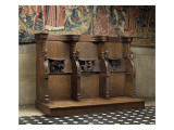 Trois stalles : Porc jouant de l'orgue, feuillage reproduction procédé giclée
