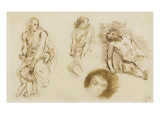 Deux études pour Médée avec ses enfants, une tête de jeune garçon, saint Sébastien à terre reproduction procédé giclée par Eugene Delacroix