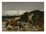 La récolte des pommes de terre pendant l'inondation du Rhin en 1852 reproduction procédé giclée par Gustave Brion