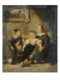 Trois enfants et un chat Giclee-trykk av Richard Parkes Bonington