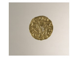 Tiers de sou (triens) à l'effigie de l'empereur Justinien Ier (525-565) reproduction procédé giclée