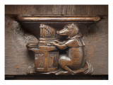 Trois stalles : Porc jouant de l'orgue, feuillage Lámina giclée