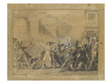 Les Sabines arrêtant le combat entre les Romains et les Sabins reproduction procédé giclée par Jacques-Louis David