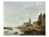 Le Rhin à Emmerich (Allemagne) avec l'église Saint-Martin Giclée-Druck von Jan Van Der Heyden