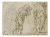 Trois hommes à demi drapés, debout, de dos ou de profil vers la droite Lámina giclée por Domenico Beccafumi