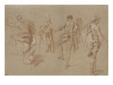Trois études d'homme ou d'un comédien reproduction procédé giclée par Jean Antoine Watteau