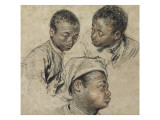 Trois études de la tête d'un jeune noir reproduction procédé giclée par Jean Antoine Watteau